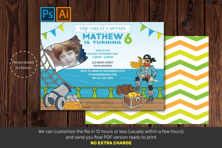 Pirate Birthday card| Birthday invitation card example image 1