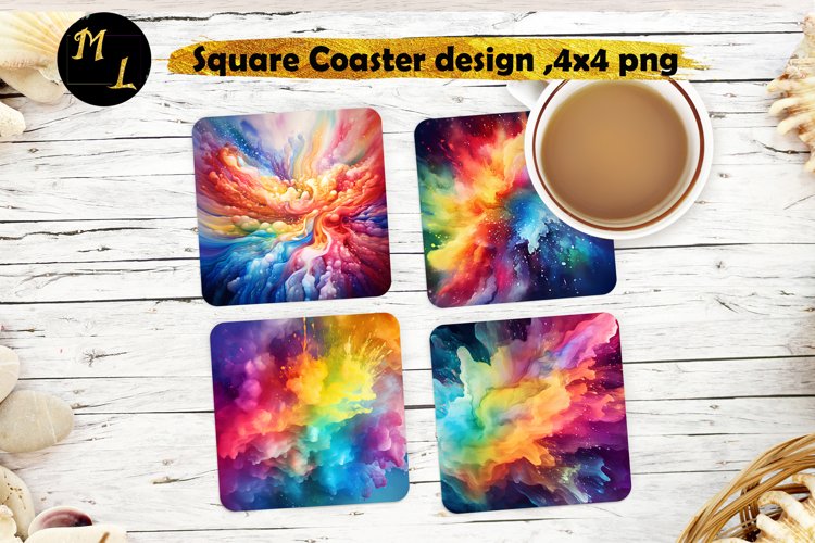 Rainbow splashes Square Coaster,Rainbow Coaster design example image 1