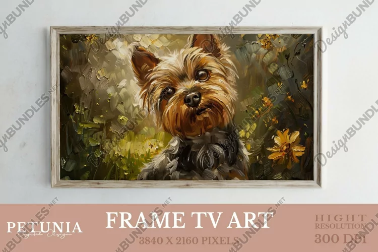 Frame TV Art | Yorkshire Terrier Oil Painting Frame TV Art