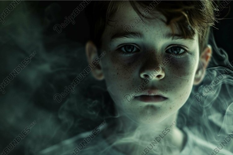 Mysterious child in hazy darkness