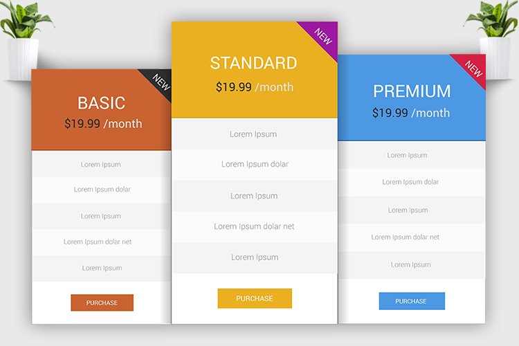 Minimal Pricing Table (410167) | Web Elements | Design Bundles