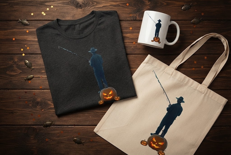 Fisherman with Jack O Lanterns Halloween Design