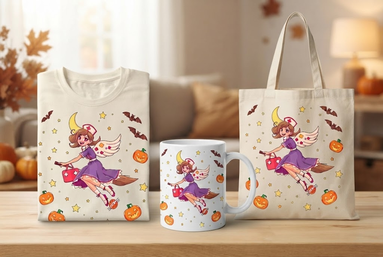Halloween Nurse Witch PNG | Flying Nurse Witch Clipart