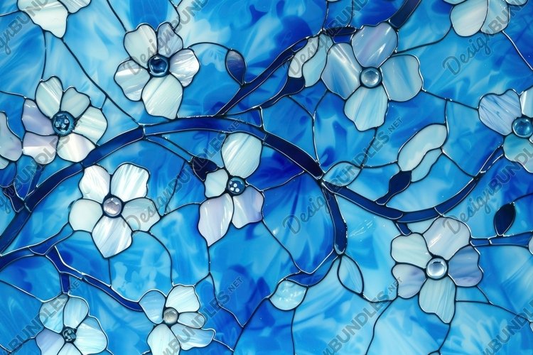 Stained Glass Blue Flowers Background Wallpaper