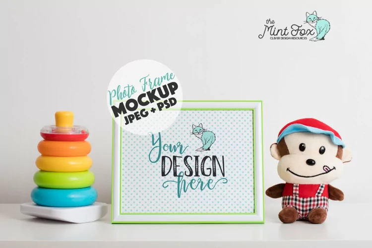 Children Photo Frame Mockup with Toys| Nursery Mock Up