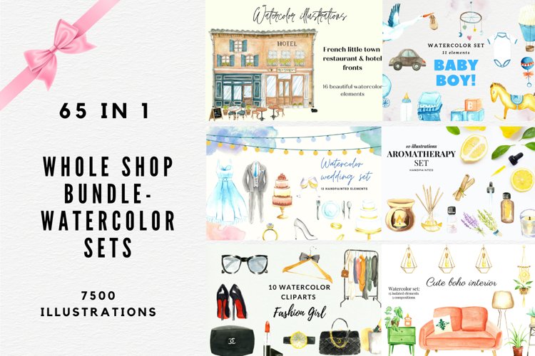 Whole Shop Watercolor Bundle, Watercolor Clipart Set example image 1