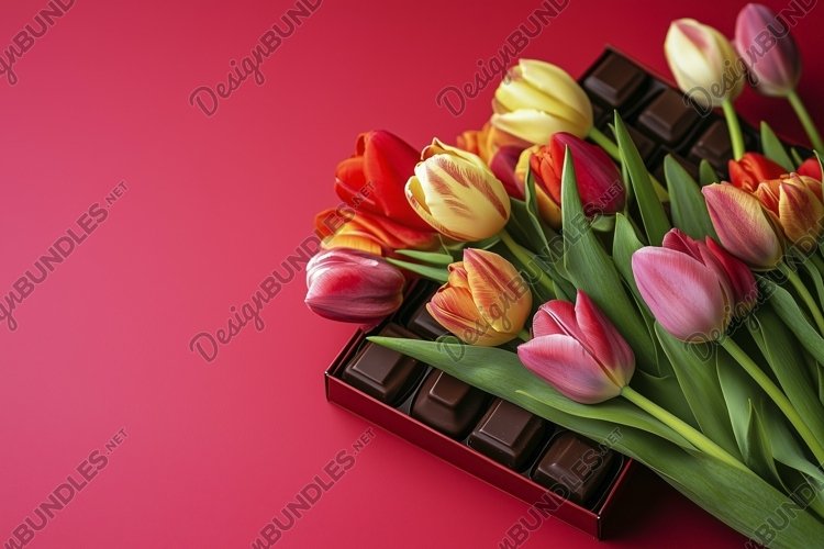 Valentine Flat Lay Background, Flowers Tulip Background