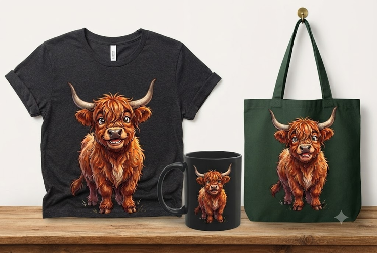 Cute Smiling Highland Cow PNG | Farm Animal Sublimation