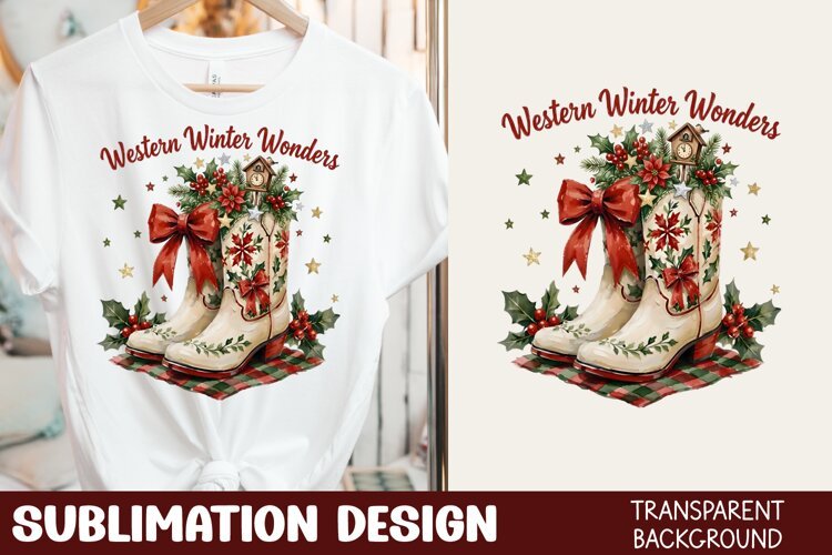 Western Winter Wishes Tshirt Sublimation example image 1