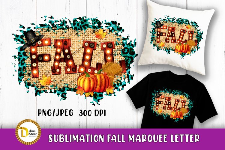 Fall Marquee Letter Word Sublimation Design |Fall Season PNG example image 1