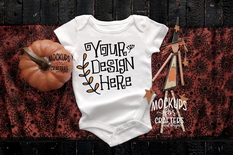 White baby outfit, Halloween, Witch, Pumpkin, Mock-Up