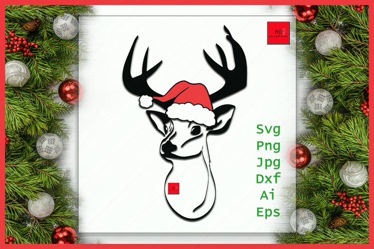 Christmas Deer SVG, Deer face SVG, Deer SVG, Christmas svg example image 1