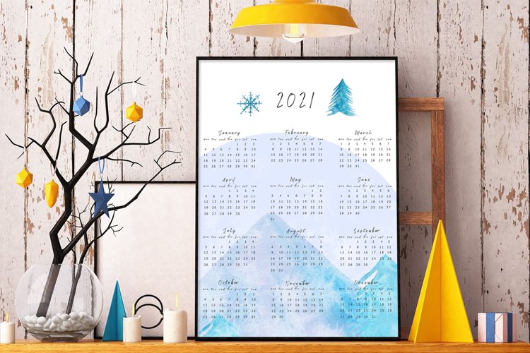 2021 Watercolor Mountains Wall Calendar. 2021 Printable. example image 1