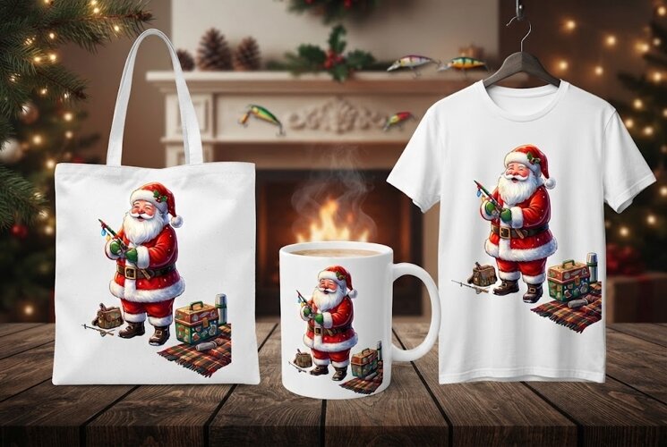 Christmas Fishing Santa Holiday Design example image 1