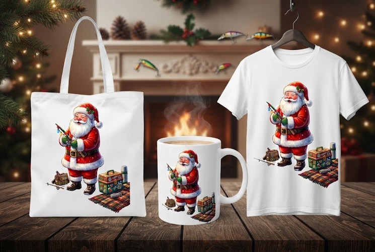 Christmas Fishing Santa Holiday Design