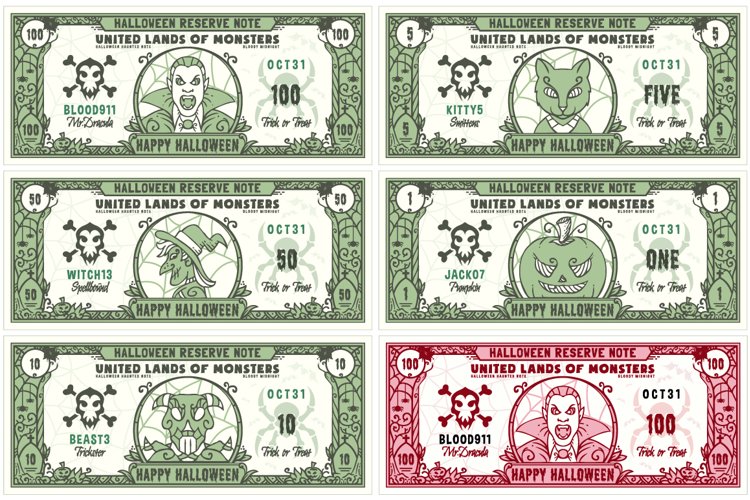 Halloween Money Banknotes Vector Set example image 1