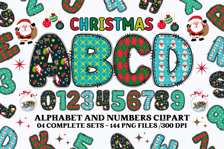 Christmas Alphabet png clipart, christmas letters doodle