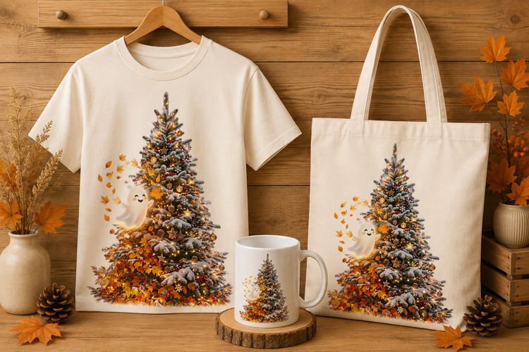 Autumn Winter Christmas Tree Ghost Fall Holiday Art Print