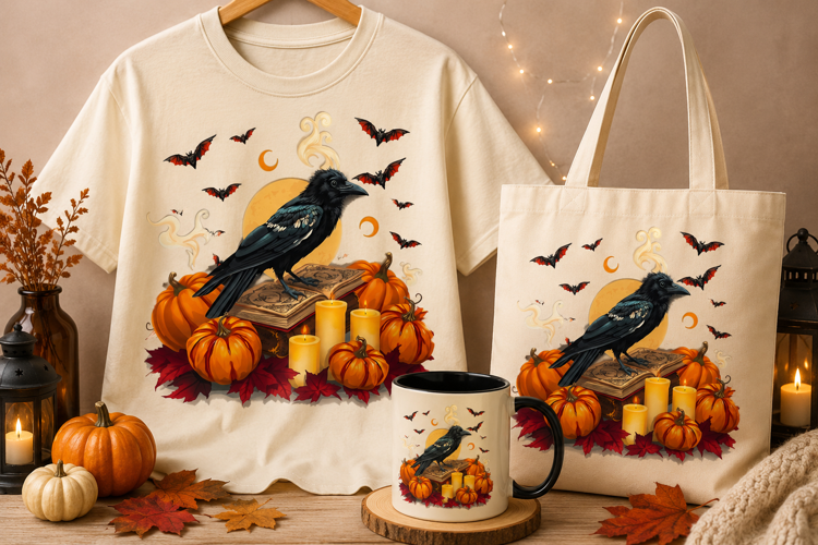 Halloween Raven PNG | Crow, Pumpkins, Bats & Books