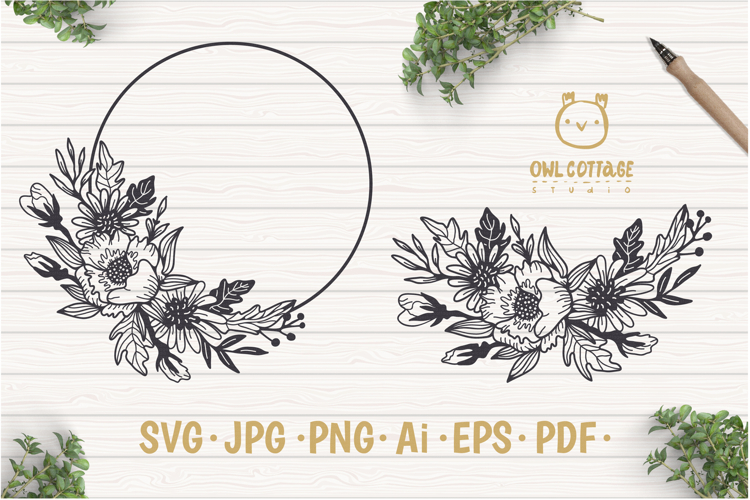 Flower Wreath SVG, Flower monogram svg