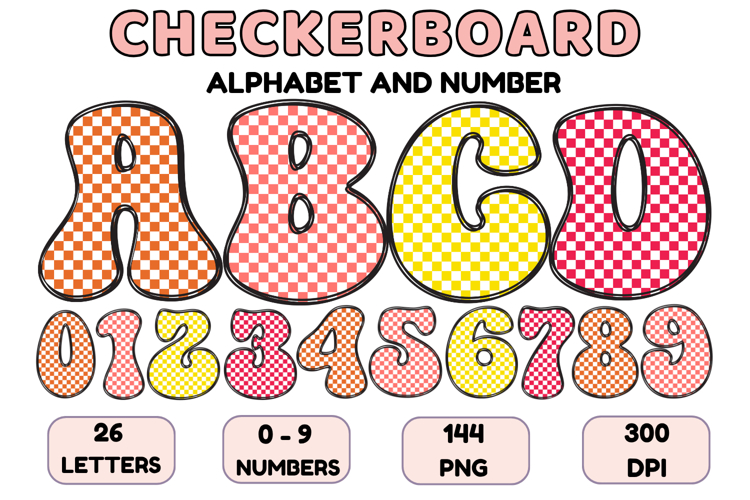Checkerboard Alphabet Letters & Numbers Clipart PNG 300DPI