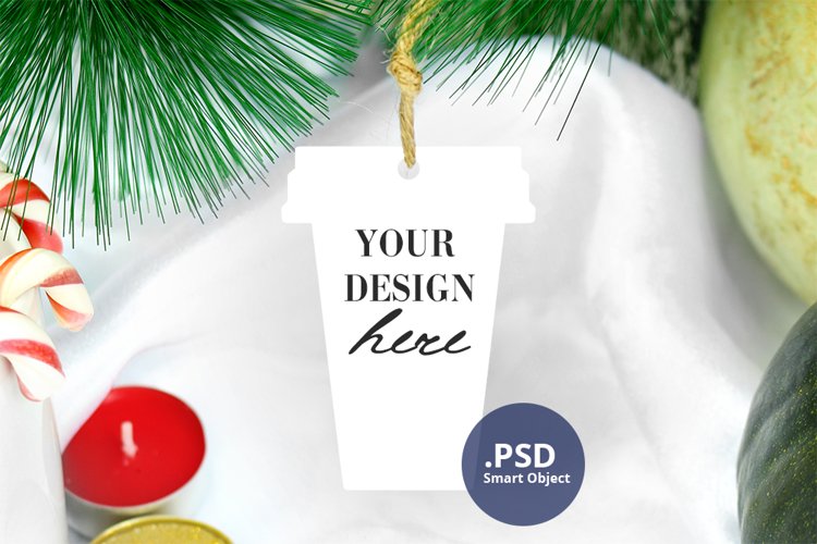 Christmas Coffee Cup Ornament Mockup PSD, Ornament Mockup example image 1