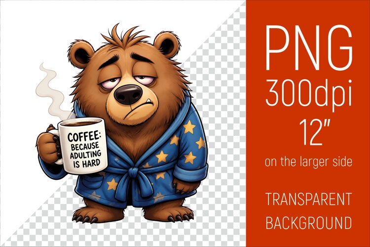 Funny Morning Coffee Bear | Cute Coffee Lover Clipart example image 1