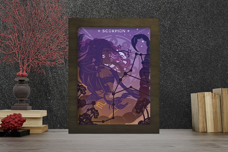 Zodiac Scorpion 3D Paper Cut Light Box - Shadow box example image 1