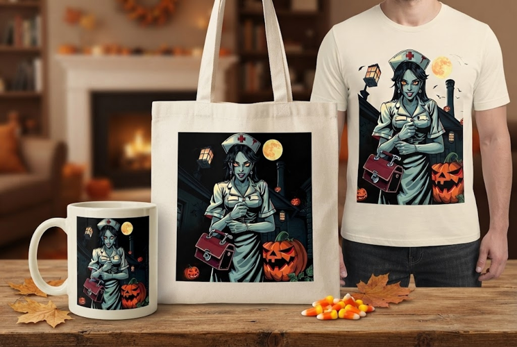Halloween Vampire Nurse PNG | Gothic Nurse Pumpkin Clipart