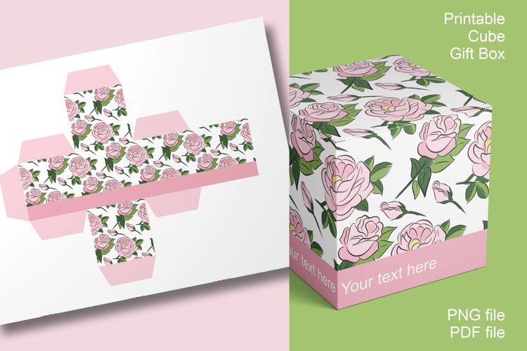 Printable Light Pink Roses Cube Gift Boxes Set of 4 example image 1