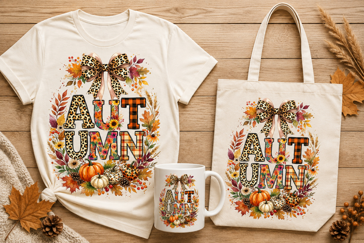 Decorative Autumn Typography Wreath Sublimation Art