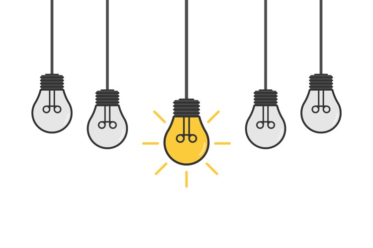 Cartoon lamps. Bulb light icon - idea sign, solution. example image 1