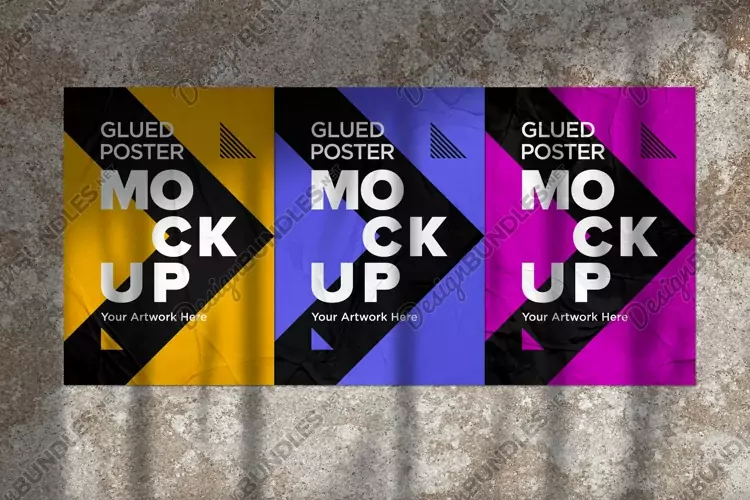 Glued and Crumpled Poster Mockup with Shadow Overlay