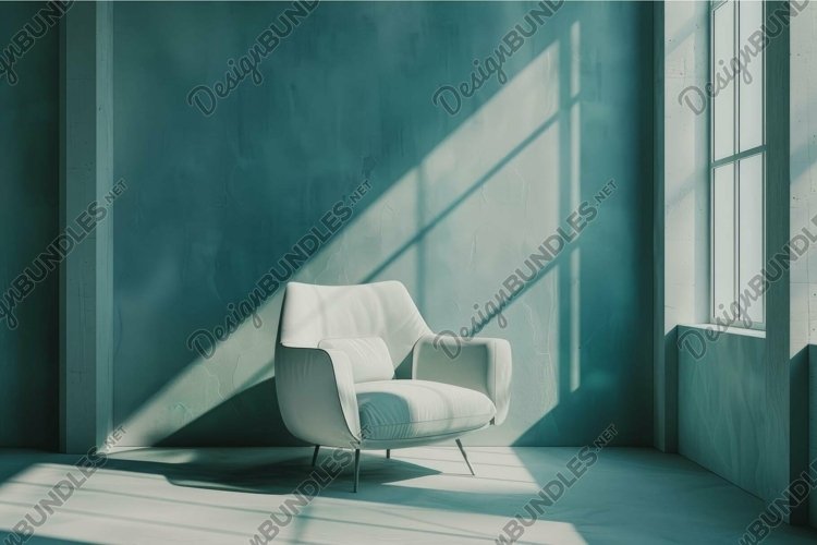 Modern minimalist armchair in sunlit room