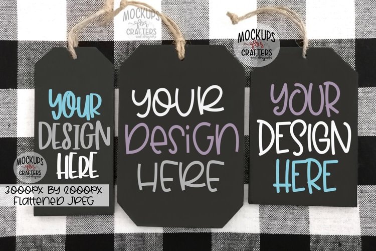 Hanging tag TRIO, MOCK-UP, buffalo plaid background example image 1
