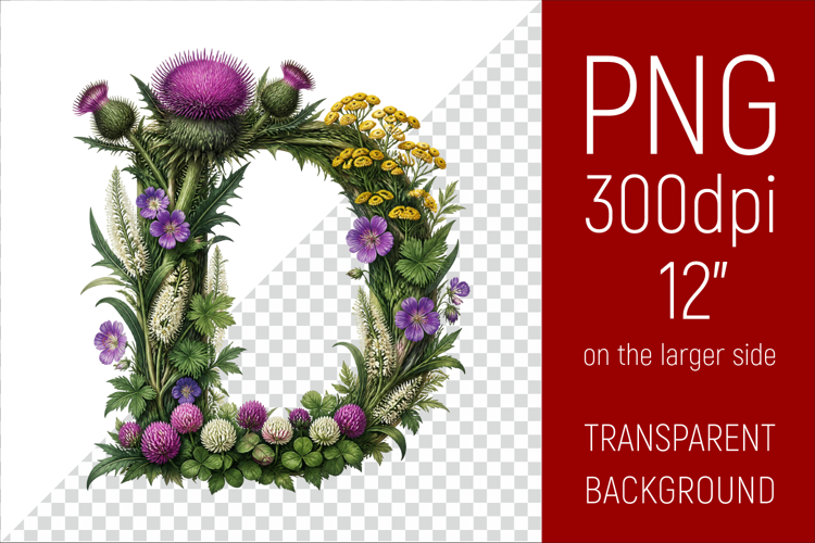 Floral D Monogram PNG | Wildflower Initial Letter Clipart
