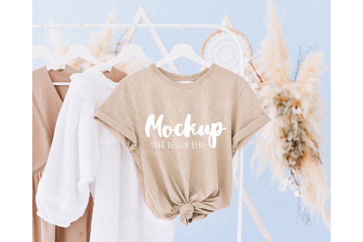 Tan 3001 Bella Canvas Mockup | Fall 3001 Boho Hanging Mockup