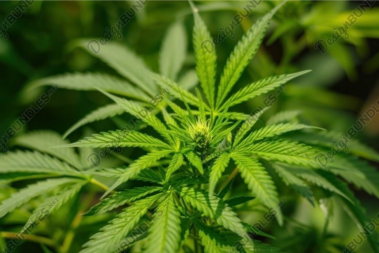 Vibrant closeup of healthy cannabis plant in natural sunligh