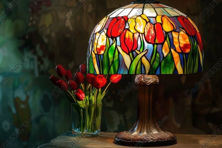 Tulip Stained Glass Lamp Background Wallpaper