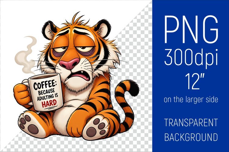 Funny Morning Coffee Tiger |Cute Coffee Lover Clipart example image 1