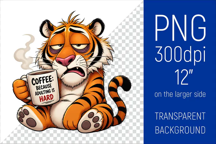 Funny Morning Coffee Tiger |Cute Coffee Lover Clipart