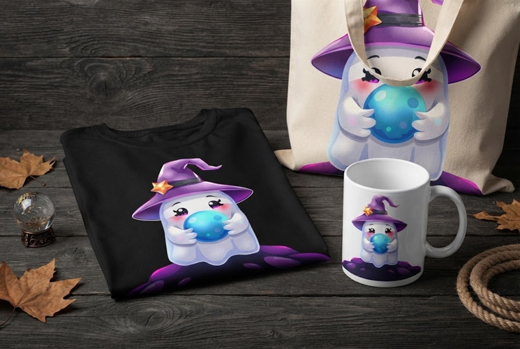 Cute Witch Ghost with Crystal Ball PNG | Halloween Clipart
