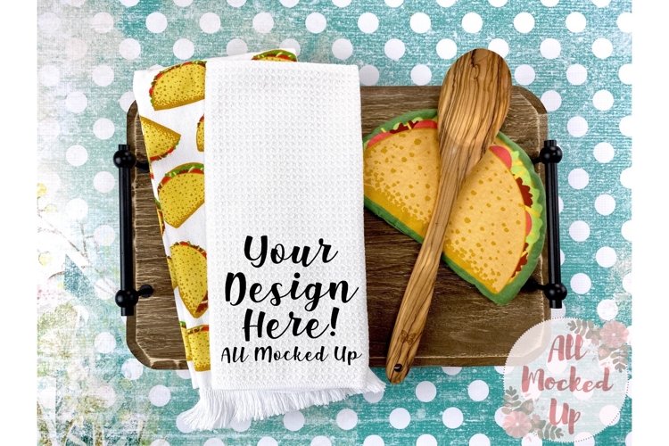 Waffle Weave White Kitchen Towel Mock Up Sublimation 1/21