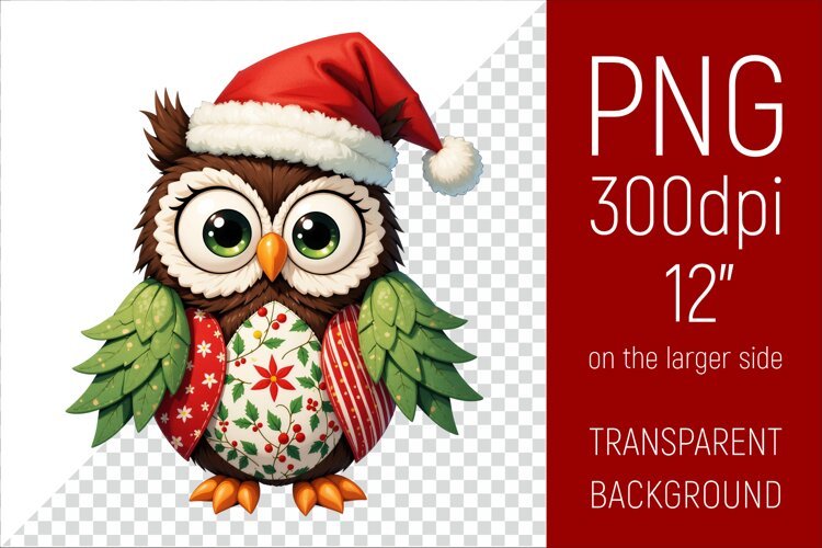 Christmas Owl PNG | Christmas Sublimation Design example image 1