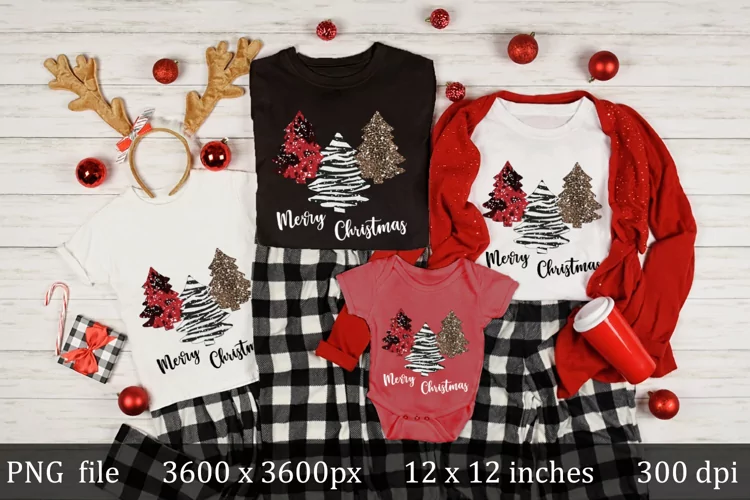 Merry Christmas Trees modern sublimation design