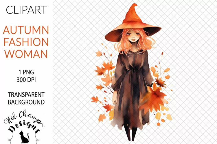 Watercolor Autumn Woman #2 | Clipart | Sublimation