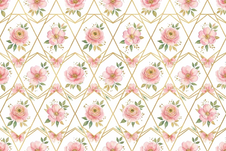 Watercolor geometric flower seamless pattern
