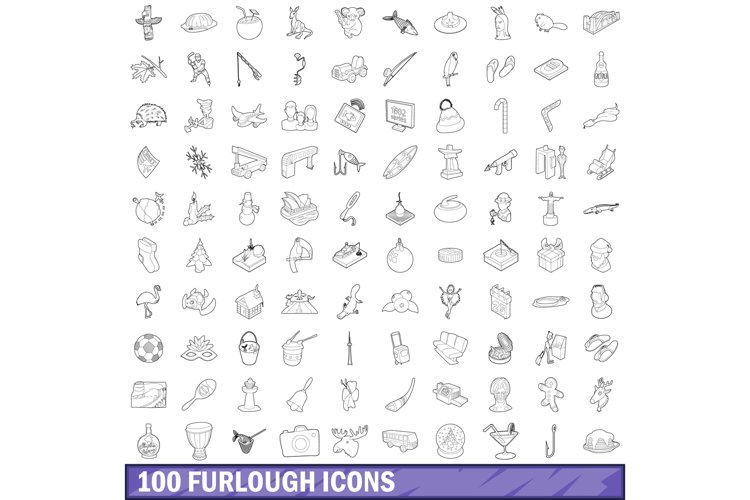 100 furlough icons set, outline style