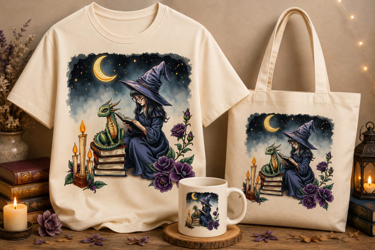 Witch & Dragon PNG | Magical Fantasy Book Clipart