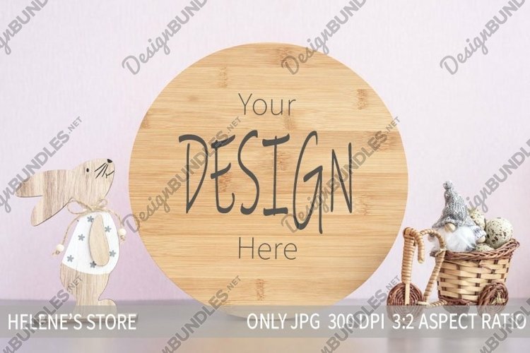Round easter sign mockup gnome and bunny